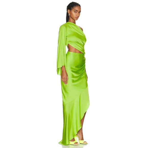 PatBO One Shoulder Draped Maxi Dress Lime Green - Picture 2 of 6